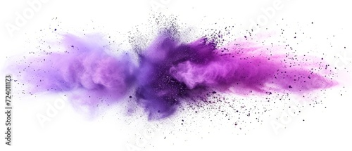 Bright purple lilac holi paint color powder festival explosion isolated white background. industrial print concept background photo
