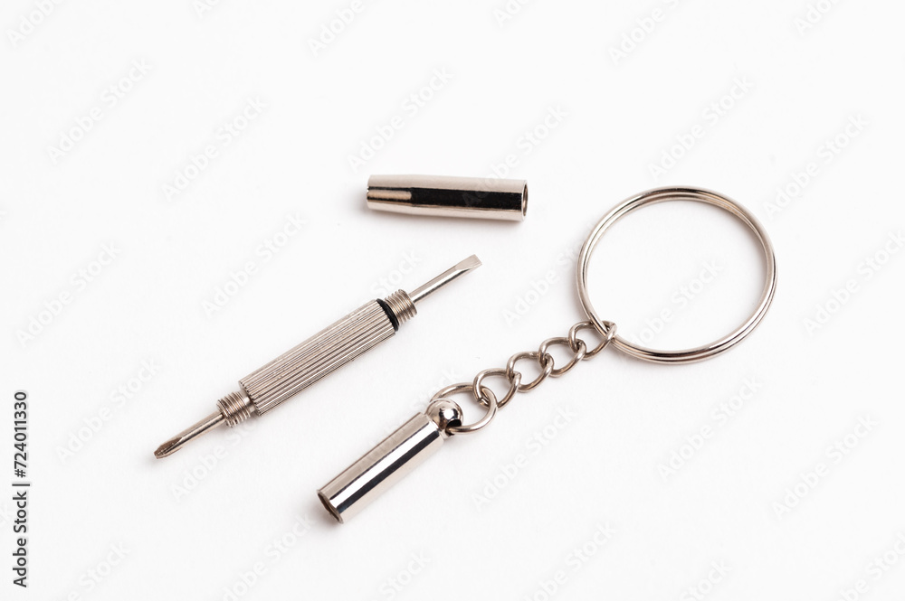 Two screwdrivers on a key ring for glasses, watches and a phone. Keyring tool Double-sided screwdriver