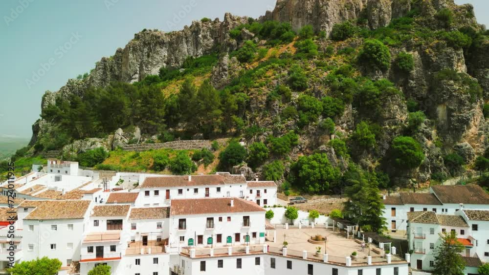 Zahara de la Sierra, Andalusia. Aerial view of whitewashed houses ...