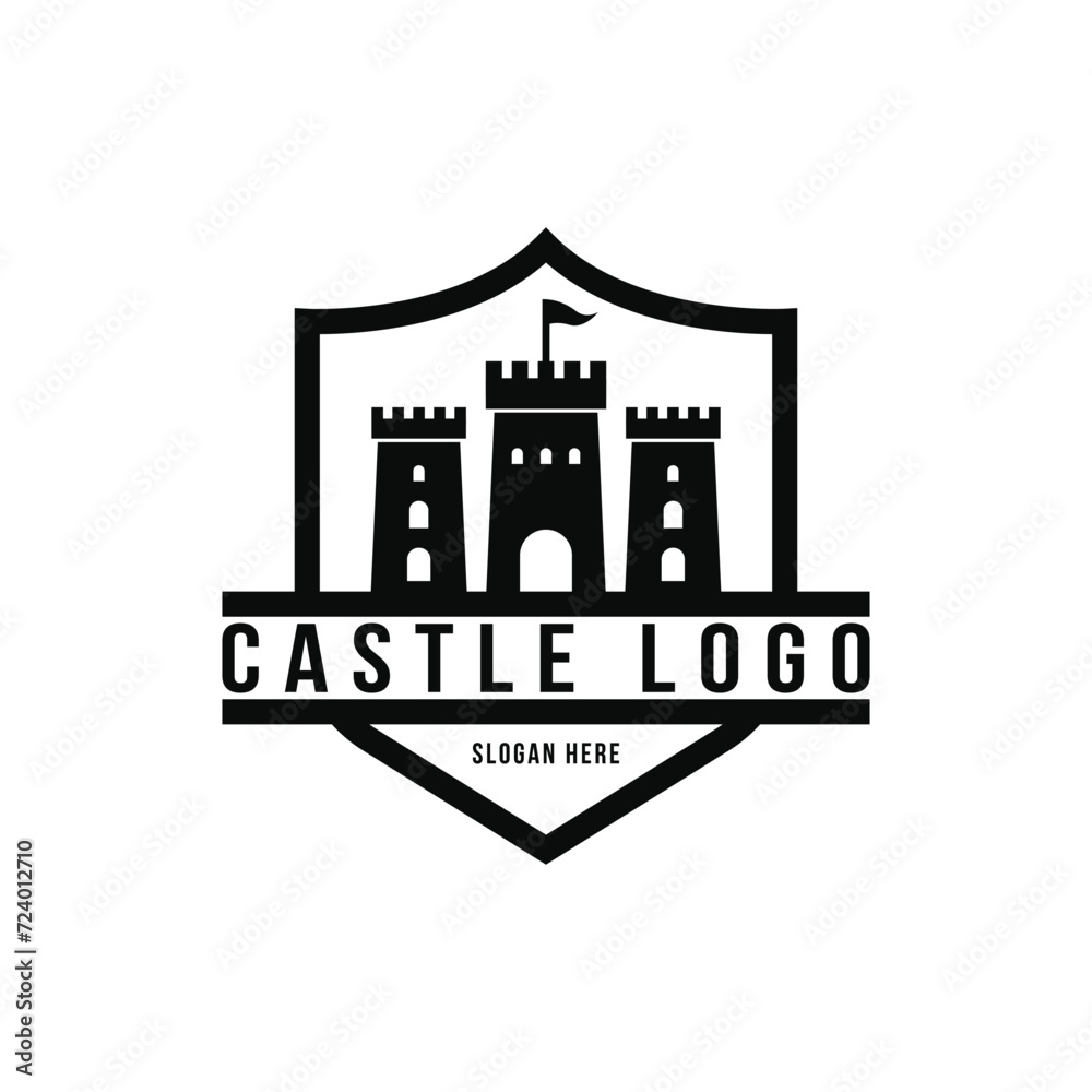 Castle logo design concept with shield vintage retro badge
