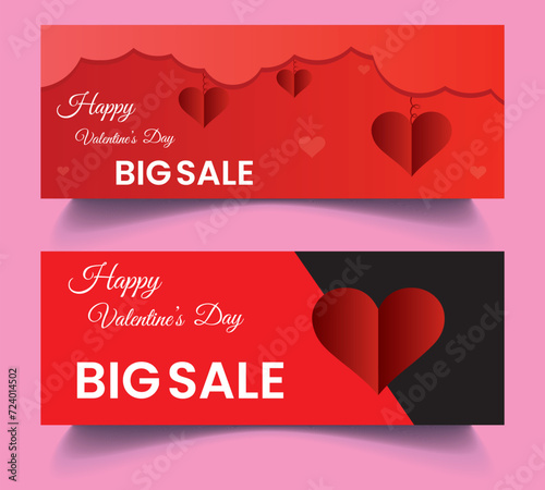 Valentines day banners. Valentines day sale banner template, Wallpaper, flyers, posters, design with heart balloon. Valentines Day greeting card template with typography text. Vector illustration. 