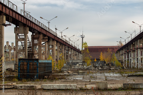 Industrial cityscape, old brick buildings of factories and factories