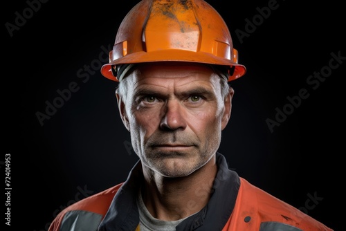 A man wearing an orange hard hat stands at a construction site.
