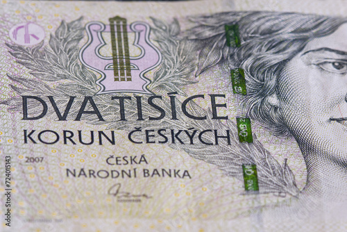 Czech crown banknotes close up. 