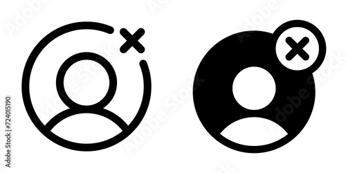 Vector unfollow, delete user icon. Black, white background. Perfect for app and web interfaces, infographics, presentations, marketing, etc.