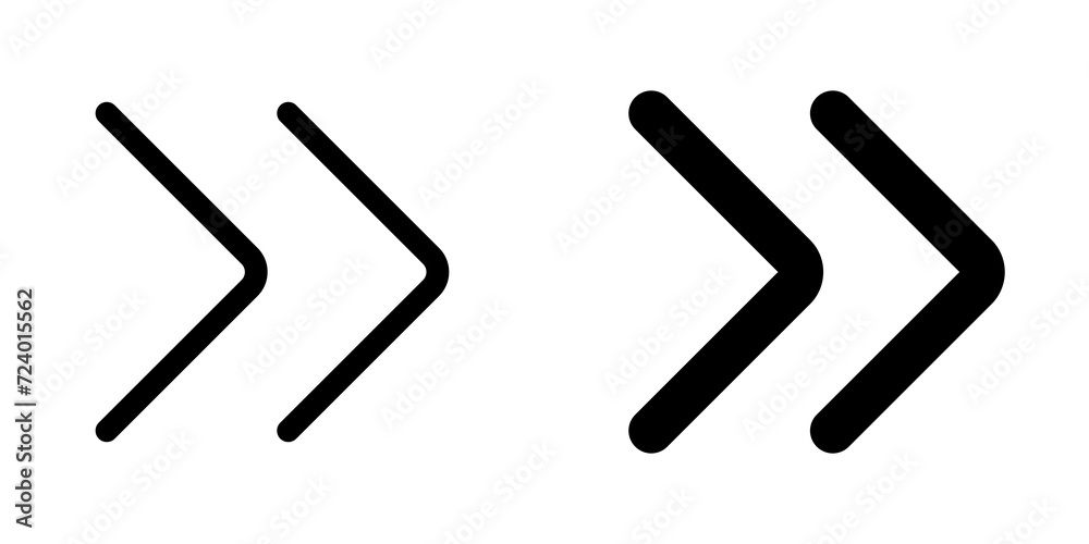 Vector double arrow chevron right icon. Black, white background. Perfect for app and web interfaces, infographics, presentations, marketing, etc. Vector double arrow chevron right icon. Black, white background. Perfect for app and web interfaces, infographics, presentations, marketing, etc.