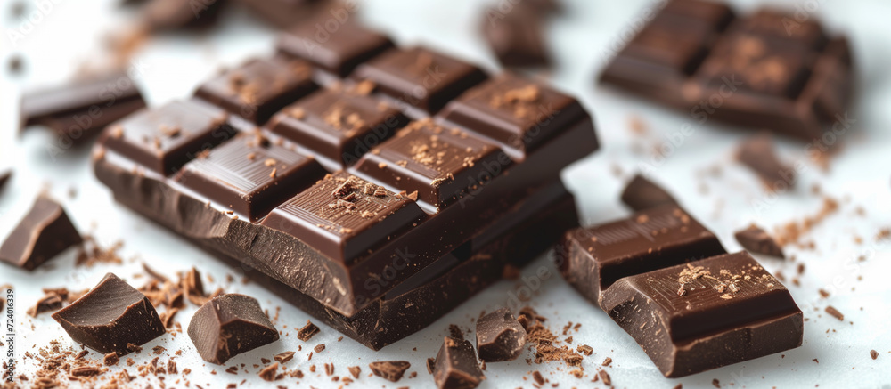 Delicious black chocolate on white background, top view Delicious black chocolate on white background, top view