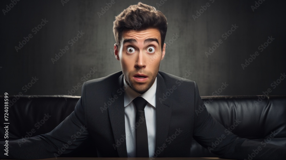 Fototapeta premium Shocked man with wide open mouth.