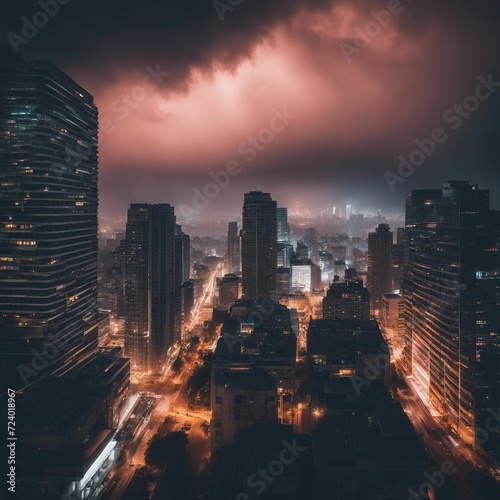 Urban Nightscape: A Mesmerizing City View with Enchanting Dark Sky filled with Glistening Lights