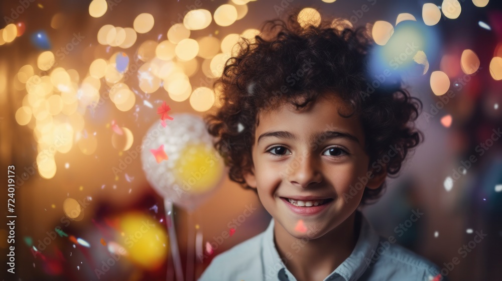 Fototapeta premium Portrait of a cute boy at birthday.