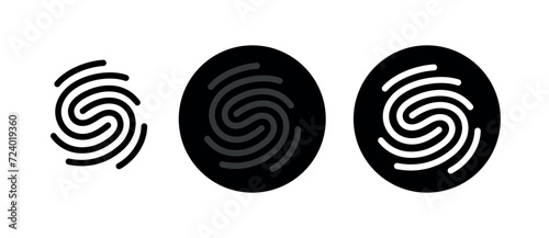 Fingerprint icons set (dactylogram). Identification, police or forensics symbol. Biometric data. Attribute of detective, criminal or access level.