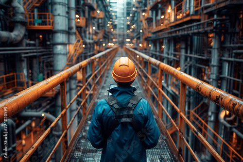 A technician inspecting an offshore oil platform.