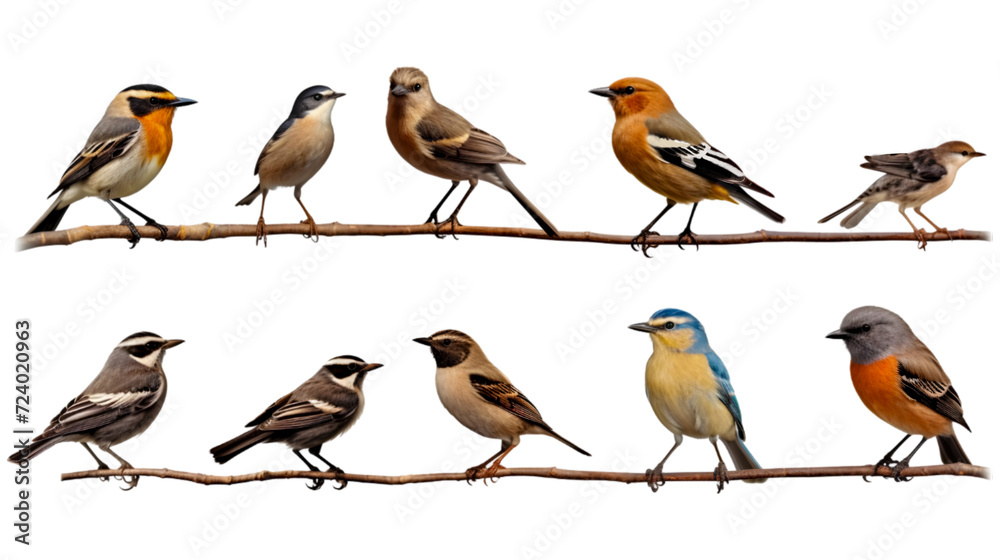 set of birds on a branch set of birds on a branch
