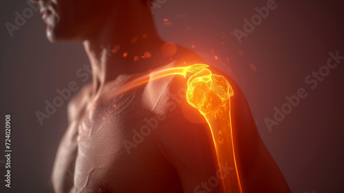 Shoulder pain, broken bones or inflammation, highlighted glowing area