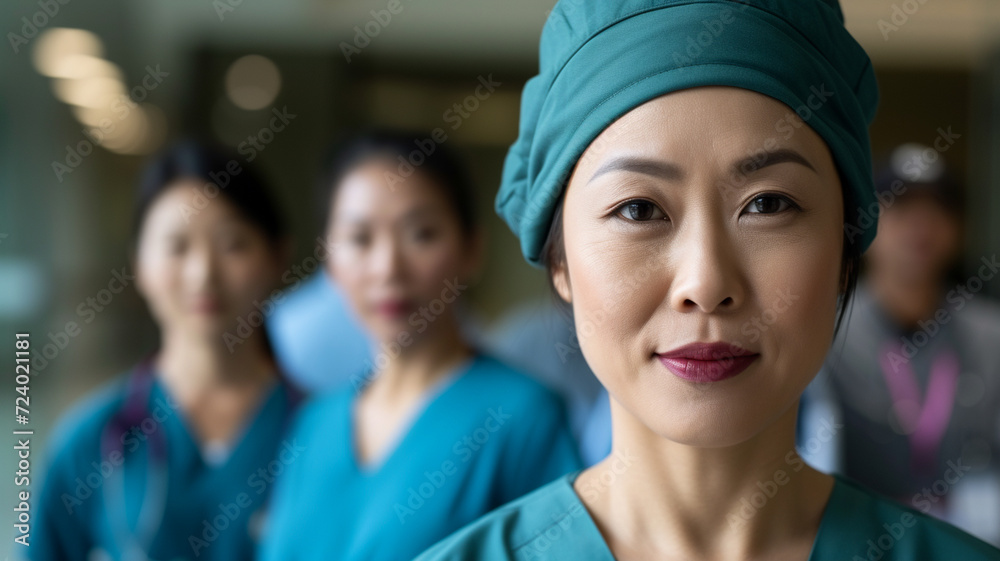 Portrait of asian female doctor or nurse in hospital or health clinic