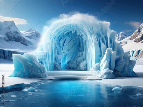 Podium glacier chilly ice backdrop stage arctic concept cave frosty stand 3D water nature pedestal