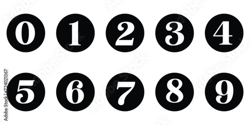 Simple round numbers symbol set. Black isolated font in vector with background. photo
