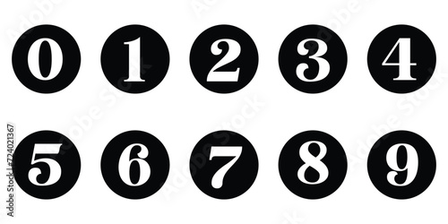 Simple round numbers symbol set. Black isolated font in vector with background.