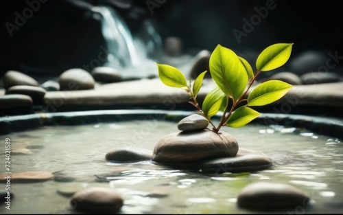 Spring branch under stones in water  spa spring concept