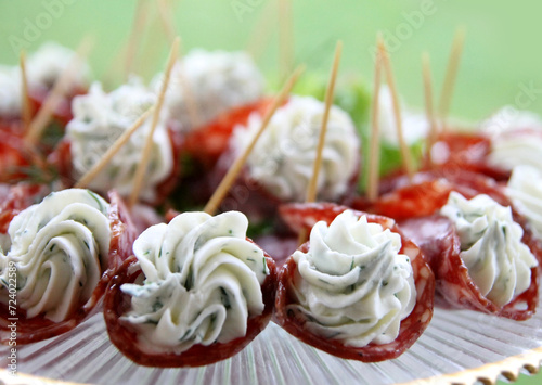 Appetizer with salami and cheese