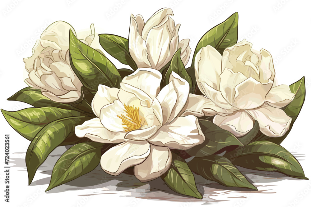 Gardenias vector art illustration on white background.