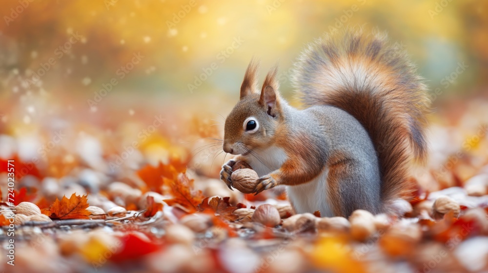 Squirrel Eating a Nut in Golden Autumn Squirrel Eating a Nut in Golden Autumn