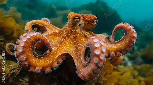 Common Octopus in Coral Reef