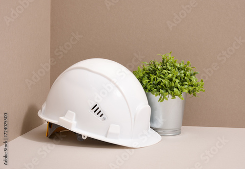 Safety helmet and plant. Instruments and equipment. Construction concept.