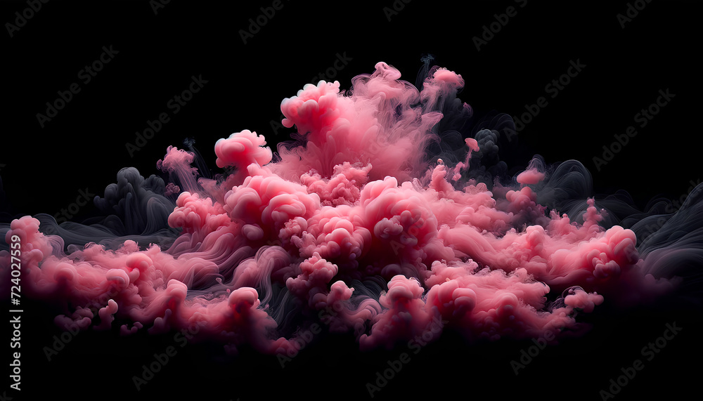 Fototapeta premium Very light and translucent neon pink smoke on a black background