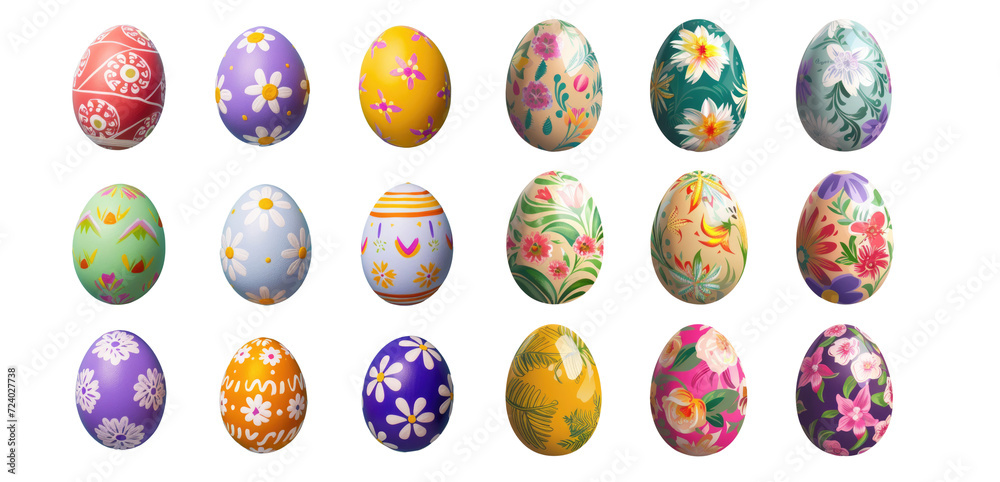 set of colors easter eggs. Assorted Hand-Painted Floral Easter Eggs Collection. 
