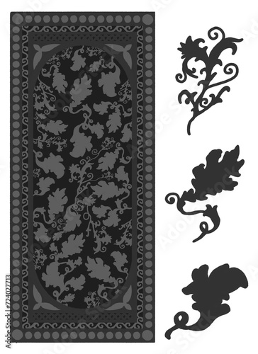 Gothic floral decorated moulding stylized drawing. Ornamental detailed pattern illustration. European medieval decorated stripe.