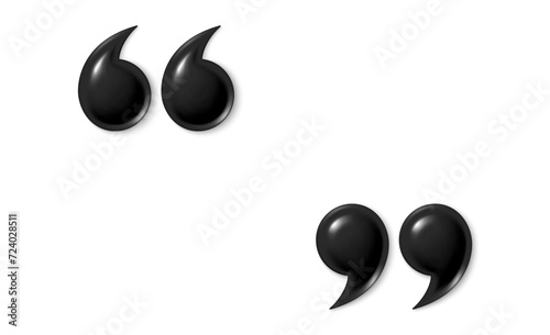 Double quote mark 3d icons. Set of quotation marks, black double comma sign. Information quote design. Comment message and citation, quotation decoration. Vector illustration