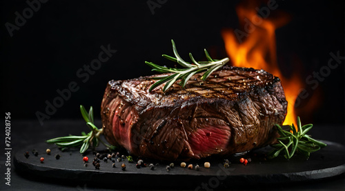 Steak with flames and herbs