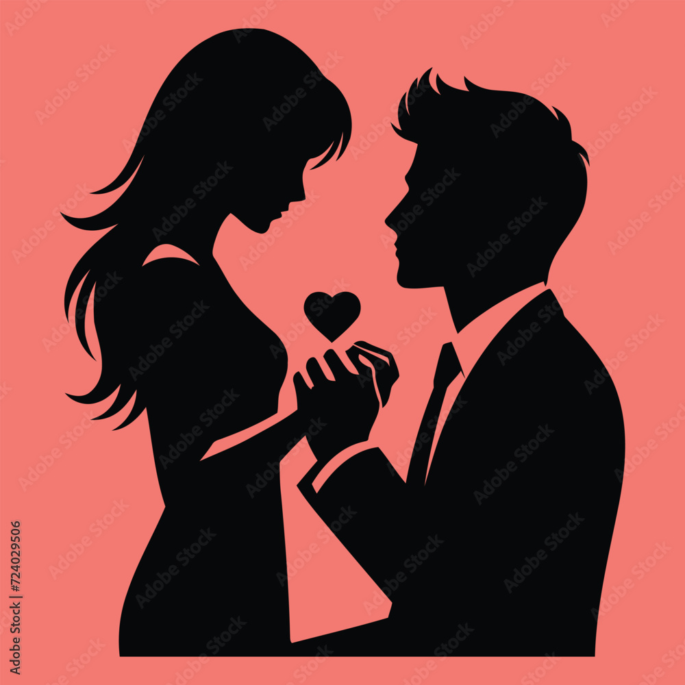 Propose Day Couple in Love Silhouette Pro Vector Art illustrator Design
