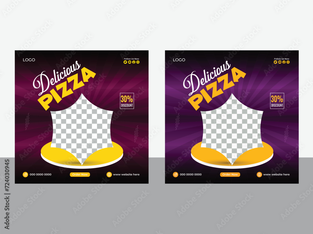 pizza social media post vector illustration. Square size.