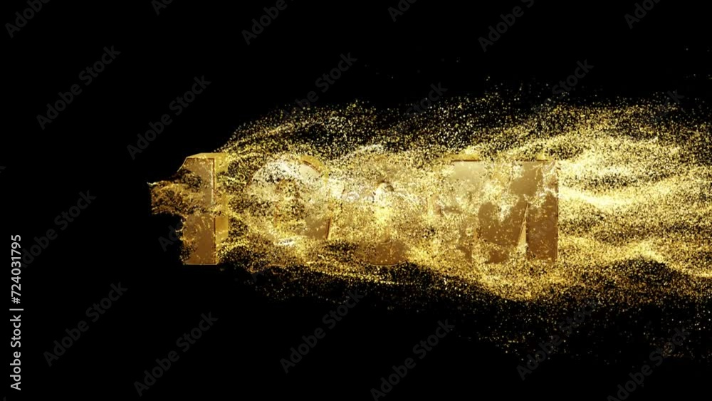 100M realistic 3d gold text with particle dust effect on black ...