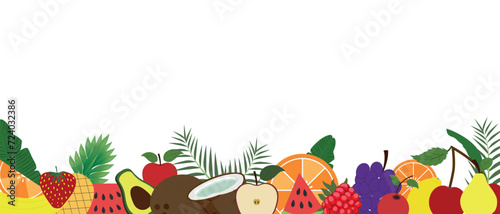 Frame of fresh citrus fruits on a white background. Assortment of fresh fruits. Food and healthy eating concept.Vector illustration.