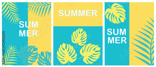 Summer vector illustration with tropical leaves background. Advertising banner for website, flyer and poster. Modern trendy flat style.