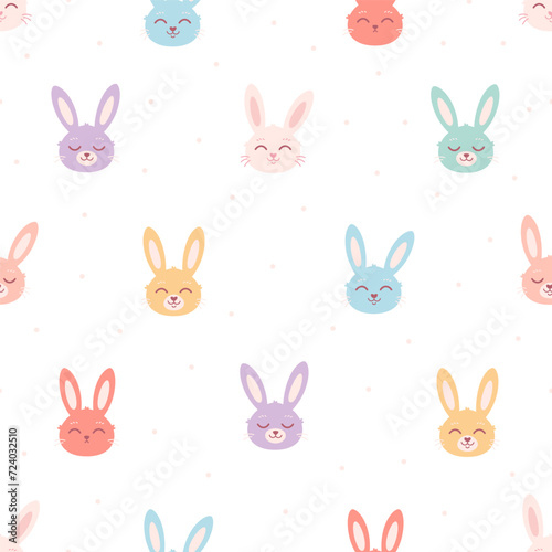 Colorful bunnies seamless pattern. Easter bunny. Nursery minimalist print. Printing on textiles  wallpaper  wrapping paper. Vector illustration in flat style