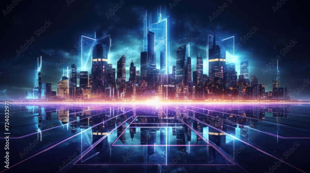 blue red neon light city background blue red neon light city background