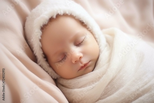 Sleeping newborn boy in the first days of life on white background  © Irum