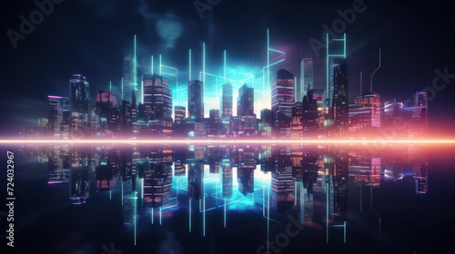 blue red neon light city background