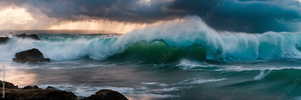 big sea waves panorama