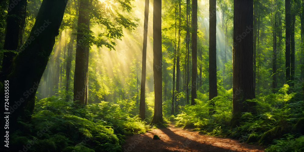 Sun rays in the forest, nature