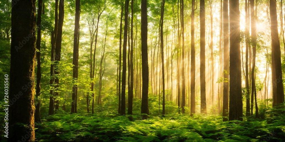 Fototapeta premium Sun rays in the forest, nature