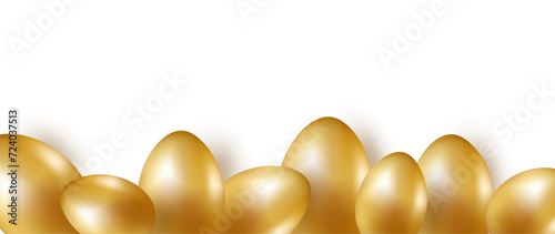Golden Easter eggs on a transparent background. Easter golden frame for text, promotions, cards.