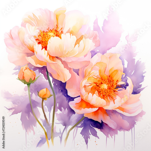 Beautiful watercolor bouquet of peonies. illustration of soft watercolor style  ideal for decorating cards  posters  prints on T- shirts  mugs  pillows  textiles