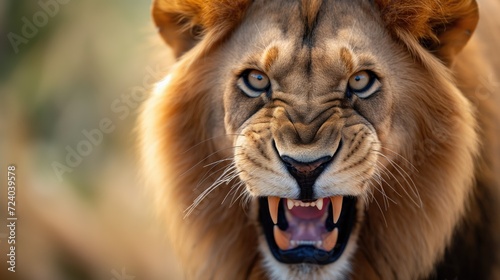 Aggressive lion ready to attack