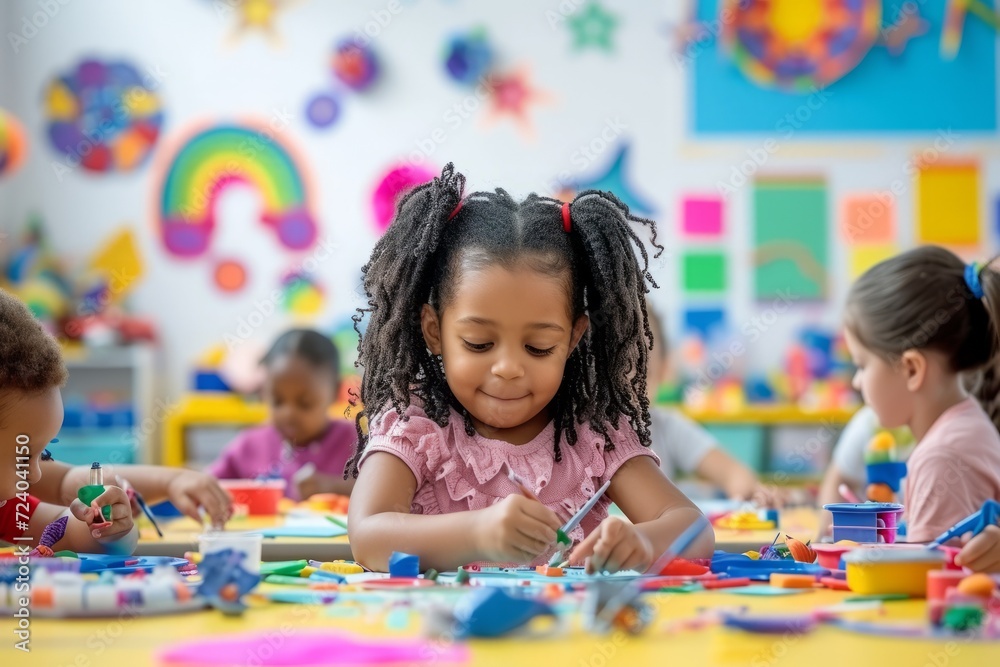Fototapeta premium Preschool children are engaged in arts and crafts