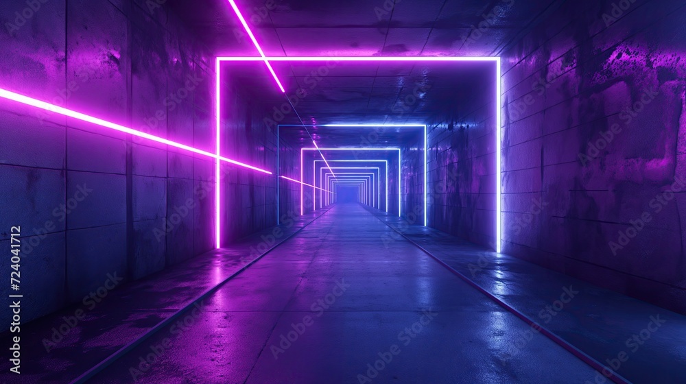 Grunge Sci-Fi corridor with neon lighting